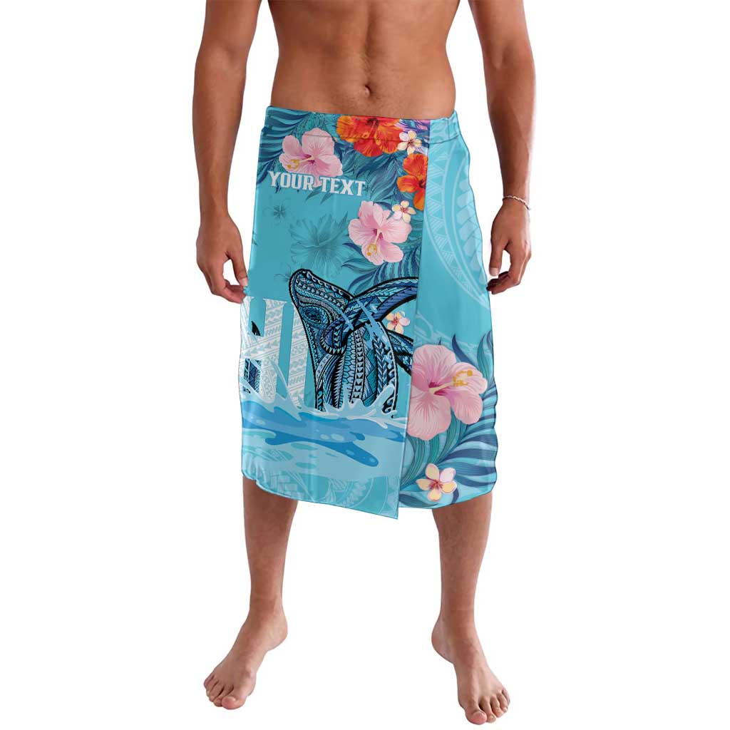 Personalised Hawaii Lavalava Humpback Whale Tattoo With Tropical Flowers LT14 Blue - Polynesian Pride
