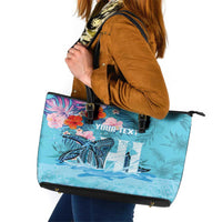 Personalised Hawaii Leather Tote Bag Humpback Whale Tattoo With Tropical Flowers LT14 Blue - Polynesian Pride
