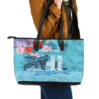 Personalised Hawaii Leather Tote Bag Humpback Whale Tattoo With Tropical Flowers LT14 - Polynesian Pride