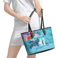 Personalised Hawaii Leather Tote Bag Humpback Whale Tattoo With Tropical Flowers LT14 - Polynesian Pride
