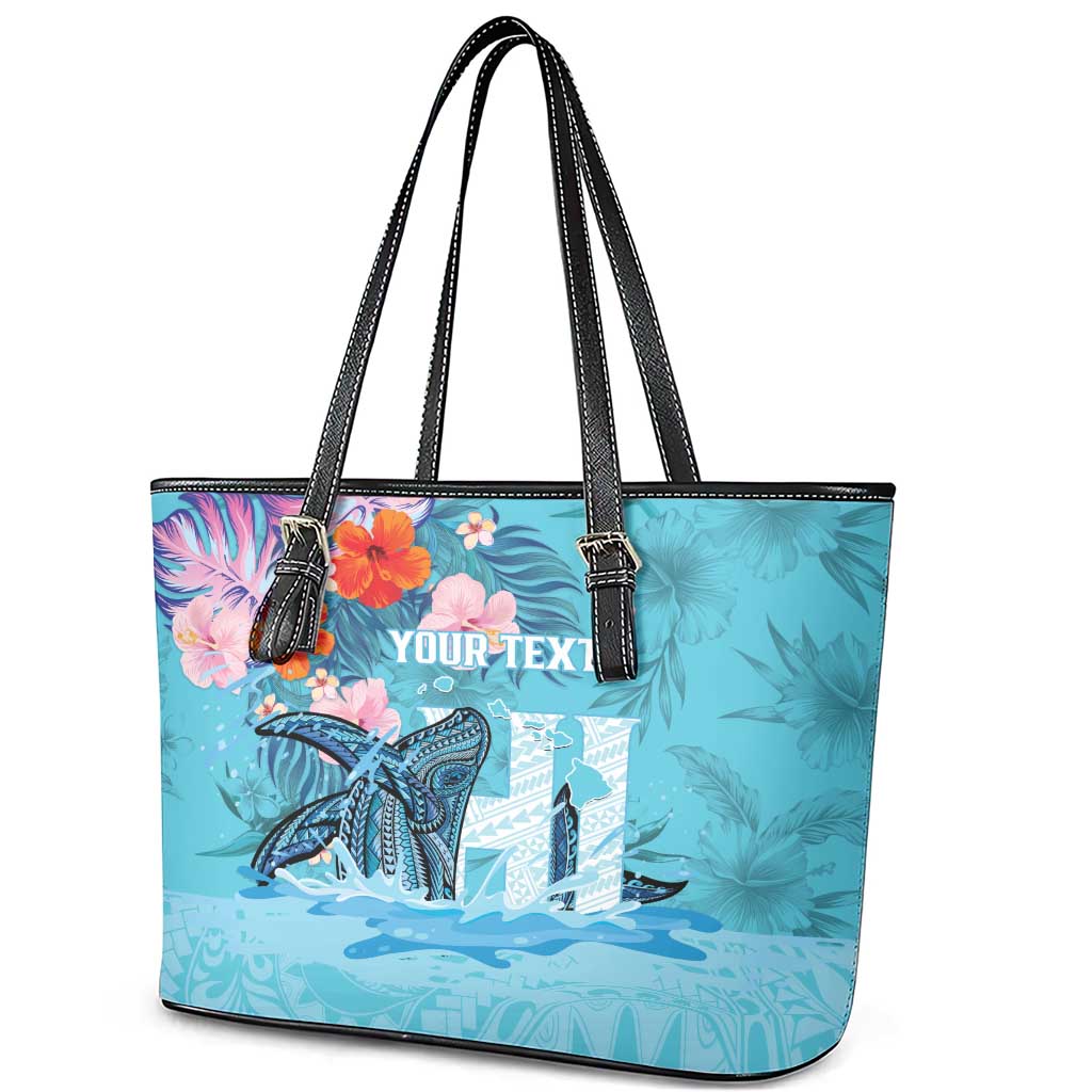 Personalised Hawaii Leather Tote Bag Humpback Whale Tattoo With Tropical Flowers LT14 - Polynesian Pride