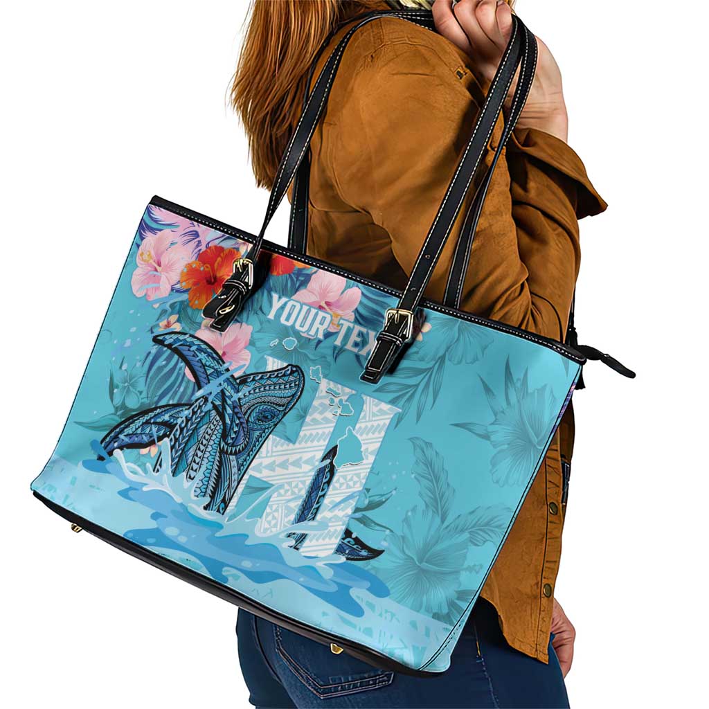 Personalised Hawaii Leather Tote Bag Humpback Whale Tattoo With Tropical Flowers LT14 - Polynesian Pride