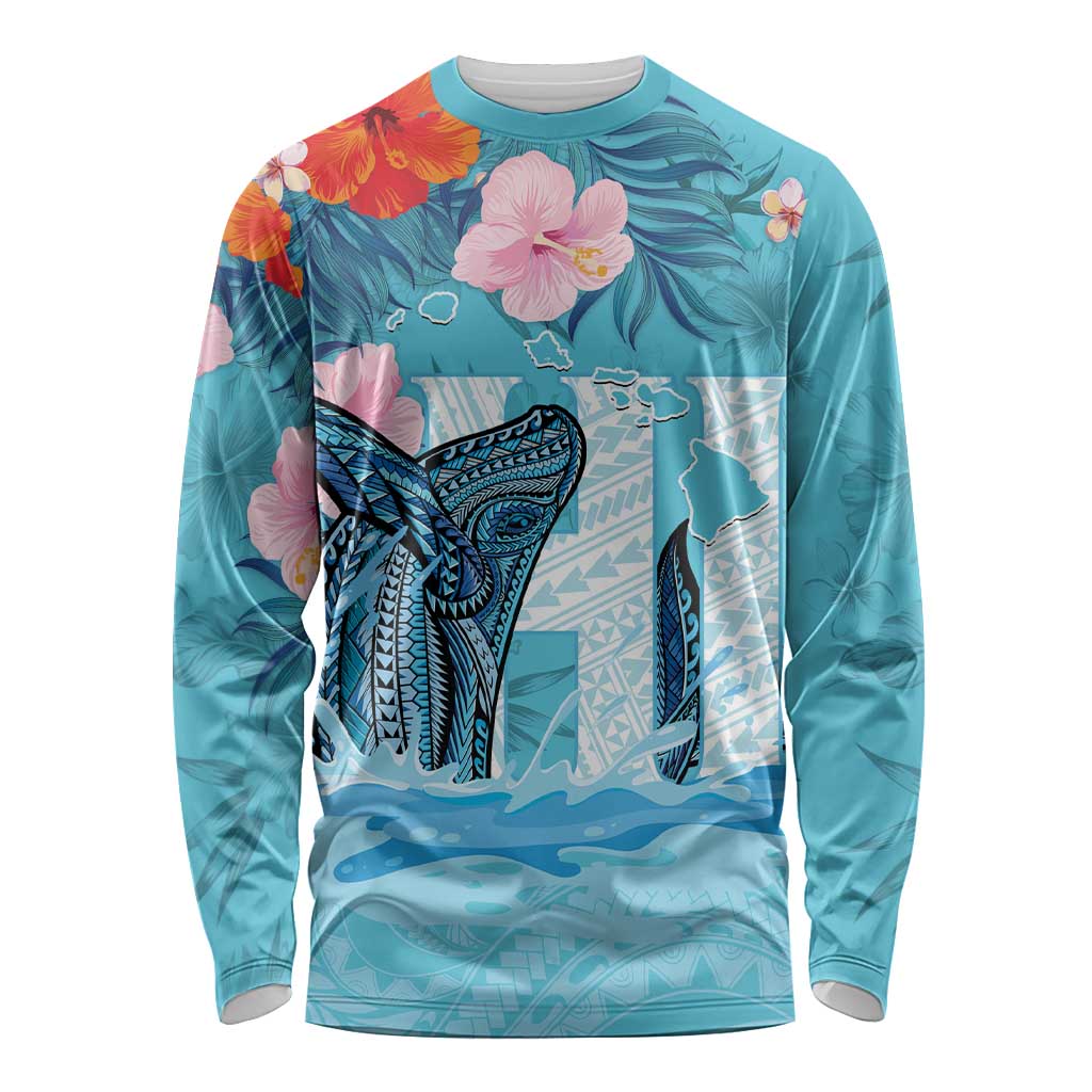 Personalised Hawaii Long Sleeve Shirt Humpback Whale Tattoo With Tropical Flowers