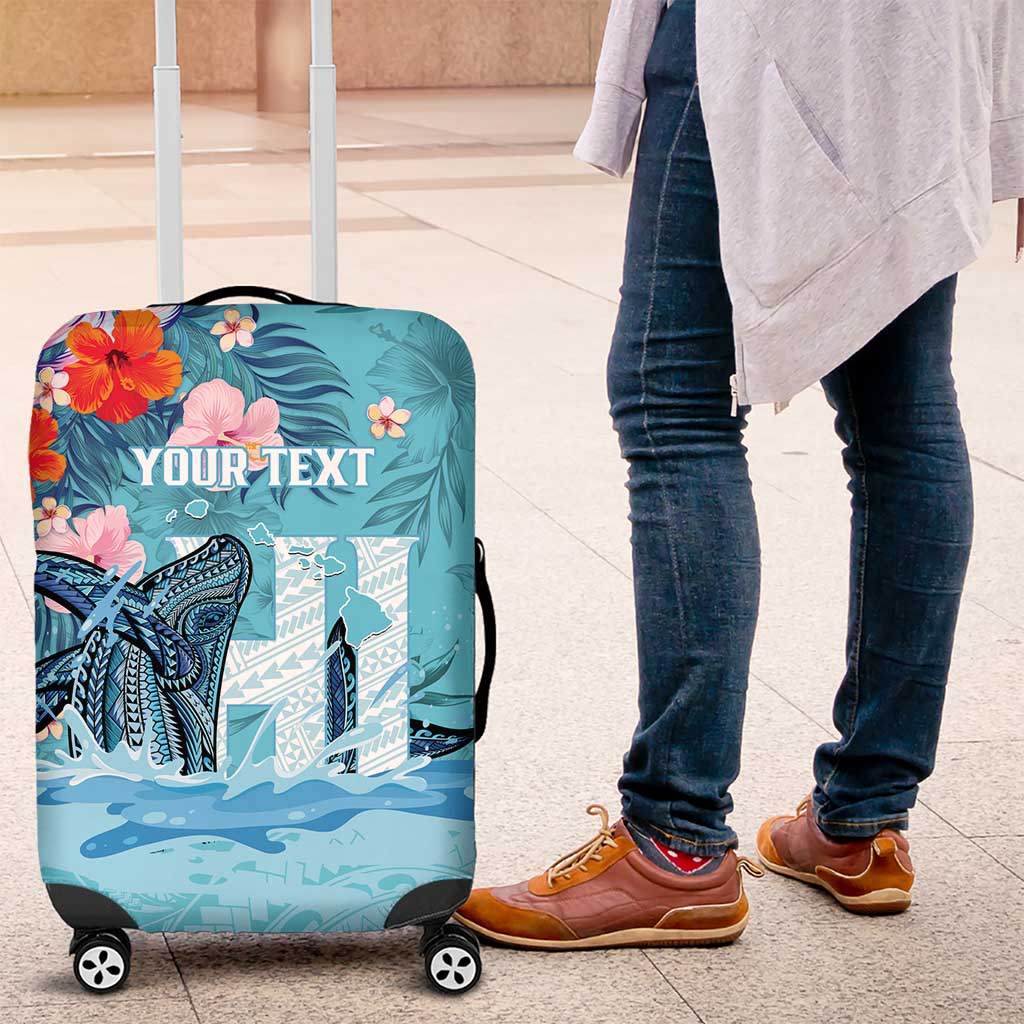 Personalised Hawaii Luggage Cover Humpback Whale Tattoo With Tropical Flowers