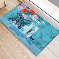 Personalised Hawaii Rubber Doormat Humpback Whale Tattoo With Tropical Flowers LT14 - Polynesian Pride