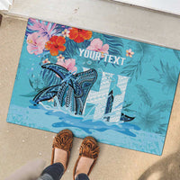Personalised Hawaii Rubber Doormat Humpback Whale Tattoo With Tropical Flowers LT14 - Polynesian Pride