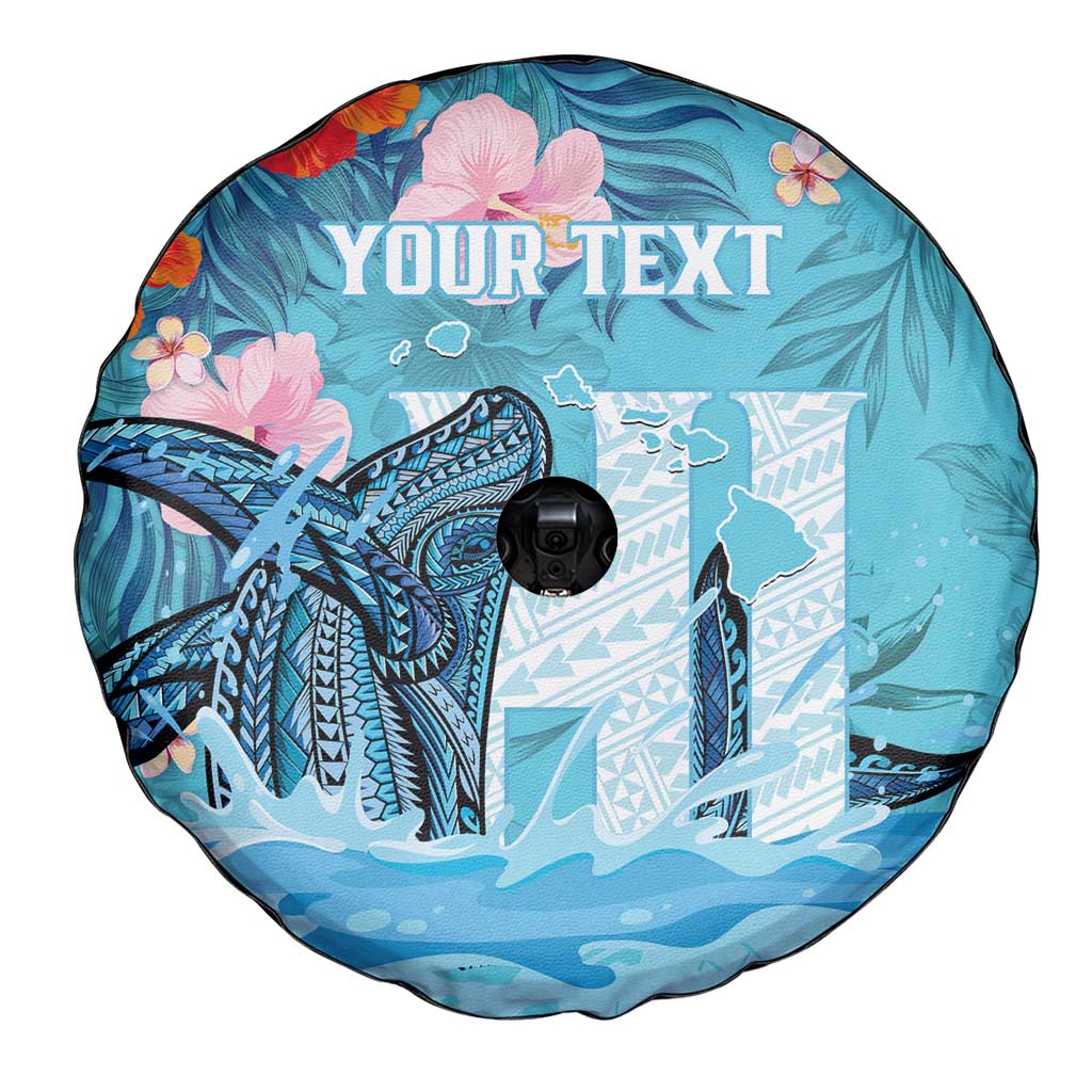 Personalised Hawaii Spare Tire Cover Humpback Whale Tattoo With Tropical Flowers LT14 - Polynesian Pride