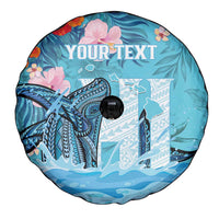 Personalised Hawaii Spare Tire Cover Humpback Whale Tattoo With Tropical Flowers LT14 - Polynesian Pride