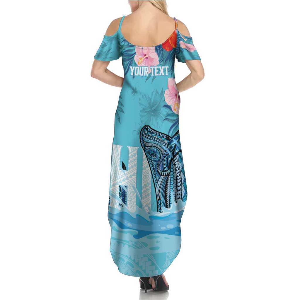 Personalised Hawaii Summer Maxi Dress Humpback Whale Tattoo With Tropical Flowers LT14 - Polynesian Pride