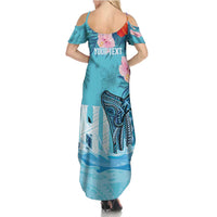 Personalised Hawaii Summer Maxi Dress Humpback Whale Tattoo With Tropical Flowers LT14 - Polynesian Pride