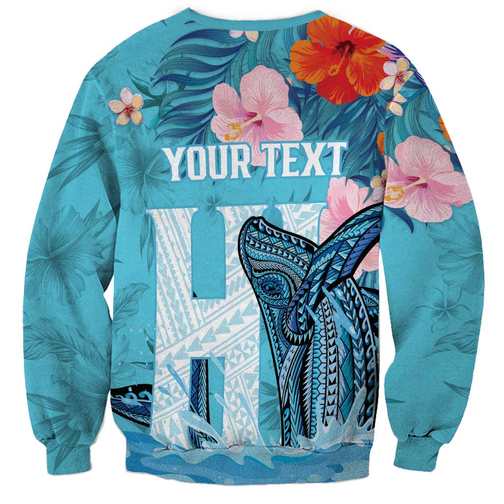 Personalised Hawaii Sweatshirt Humpback Whale Tattoo With Tropical Flowers LT14 - Polynesian Pride