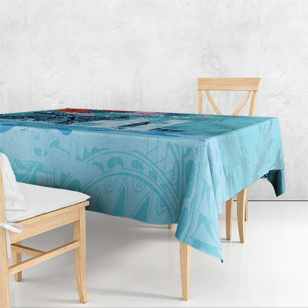 Personalised Hawaii Tablecloth Humpback Whale Tattoo With Tropical Flowers LT14 - Polynesian Pride