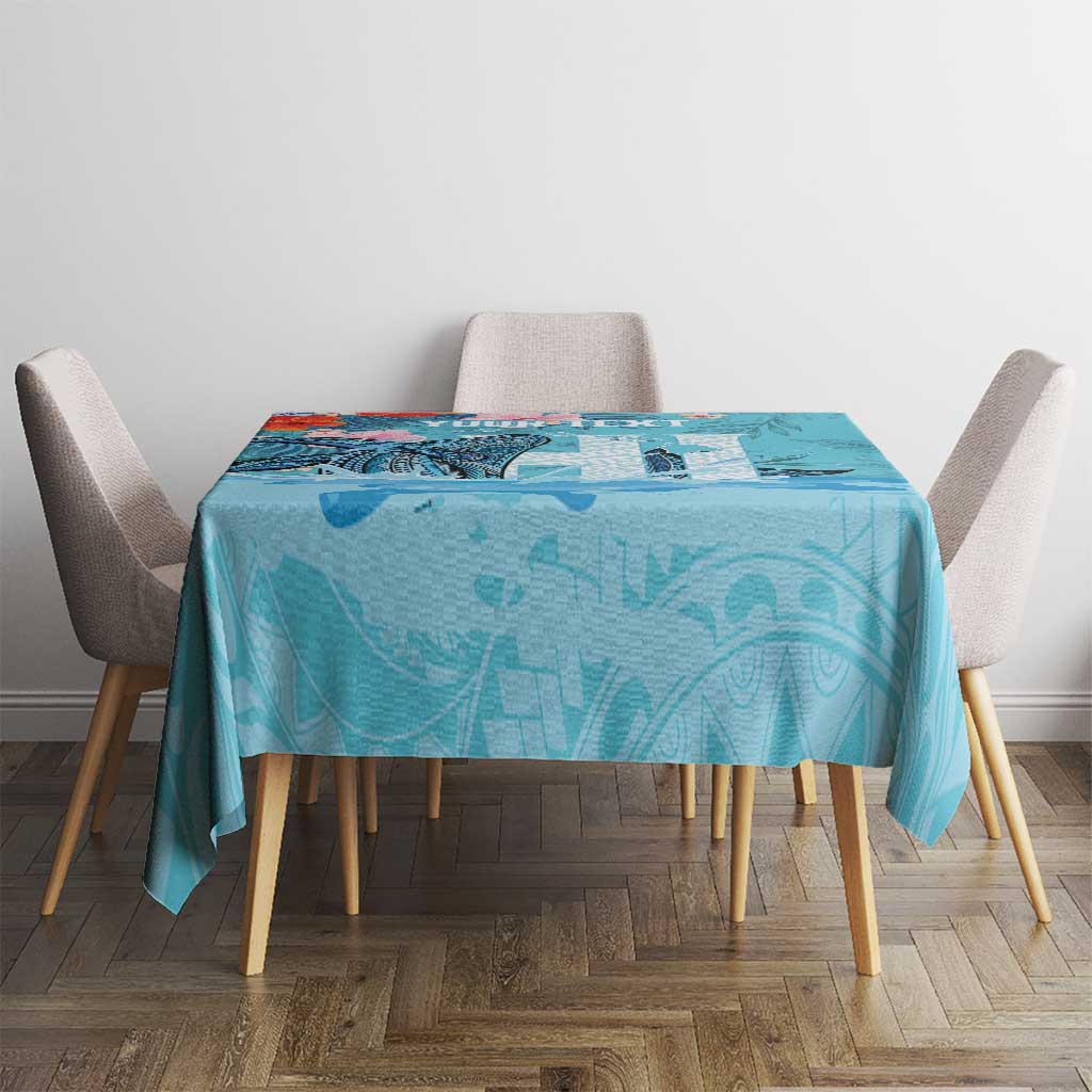 Personalised Hawaii Tablecloth Humpback Whale Tattoo With Tropical Flowers LT14 - Polynesian Pride