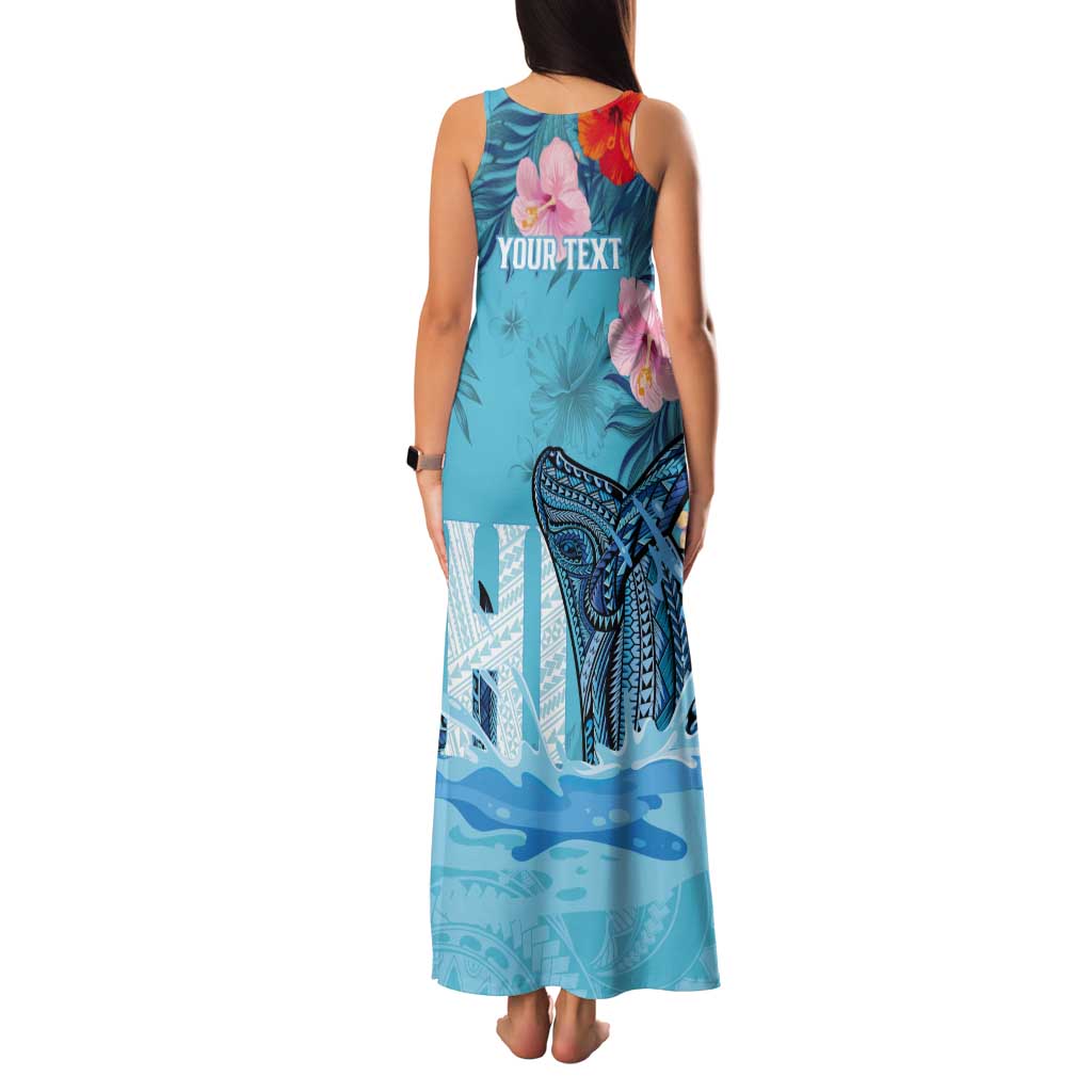 Personalised Hawaii Tank Maxi Dress Humpback Whale Tattoo With Tropical Flowers LT14 - Polynesian Pride