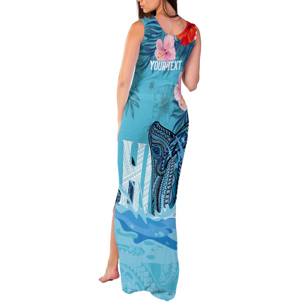 Personalised Hawaii Tank Maxi Dress Humpback Whale Tattoo With Tropical Flowers LT14 - Polynesian Pride