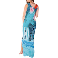 Personalised Hawaii Tank Maxi Dress Humpback Whale Tattoo With Tropical Flowers LT14 - Polynesian Pride