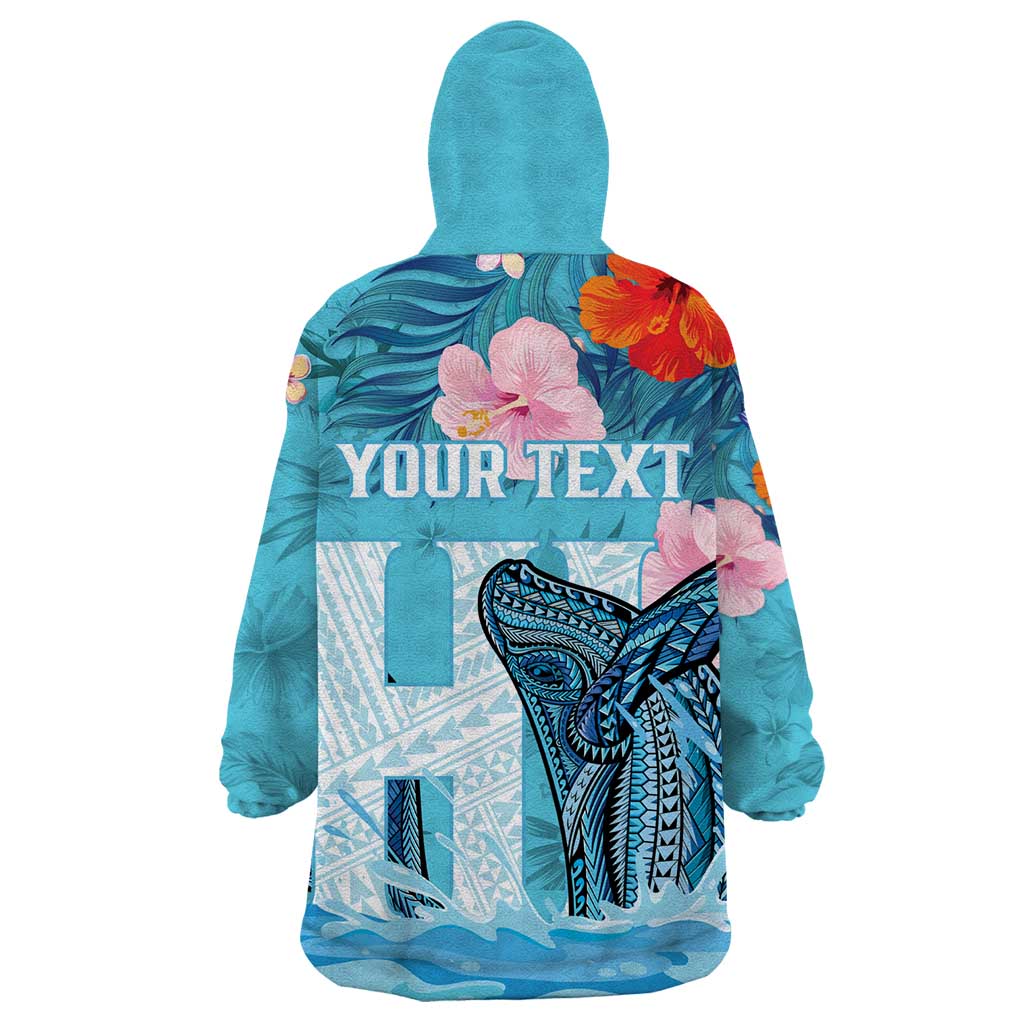 Personalised Hawaii Wearable Blanket Hoodie Humpback Whale Tattoo With Tropical Flowers LT14 - Polynesian Pride