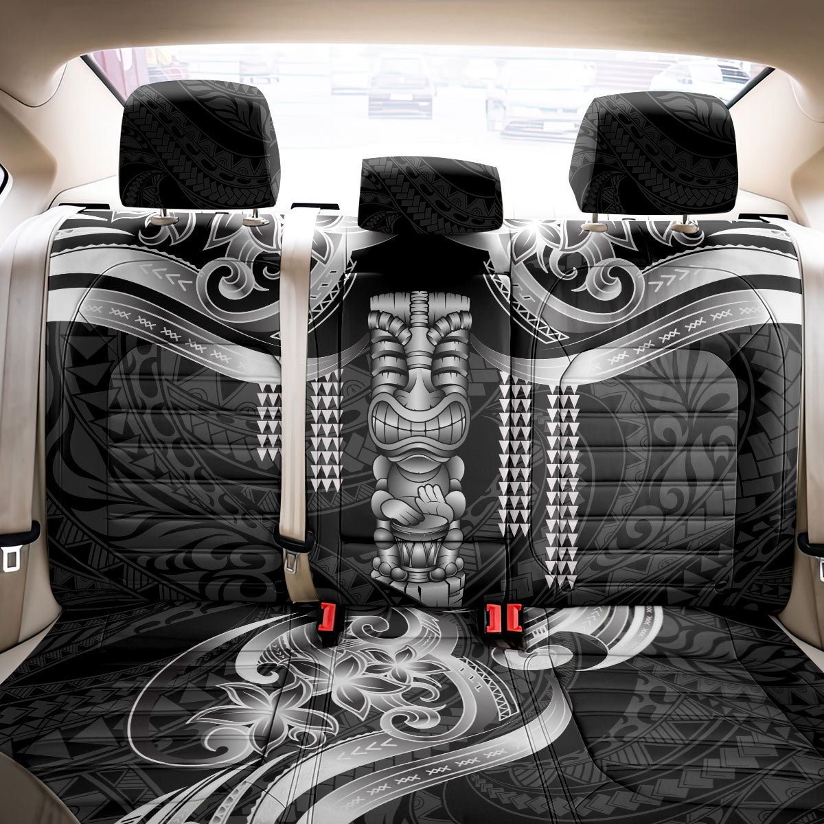 Tiki Drum Hawaii Back Car Seat Cover Hawaiian Kakau Tattoo Style