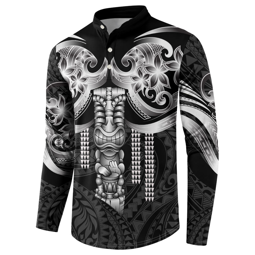 Tiki Drum Hawaii Button Sweatshirt Hawaiian Kakau Tattoo Style
