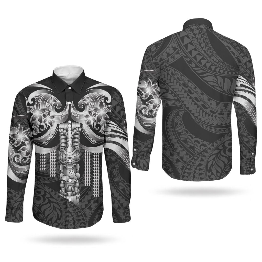 Tiki Drum Hawaii Couples Matching Off Shoulder Short Dress and Long Sleeve Button Shirt Hawaiian Kakau Tattoo Style LT14 - Polynesian Pride