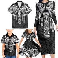 Tiki Drum Hawaii Family Matching Long Sleeve Bodycon Dress and Hawaiian Shirt Hawaiian Kakau Tattoo Style LT14 - Polynesian Pride