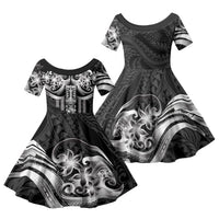 Tiki Drum Hawaii Family Matching Long Sleeve Bodycon Dress and Hawaiian Shirt Hawaiian Kakau Tattoo Style LT14 Daughter's Dress Black - Polynesian Pride