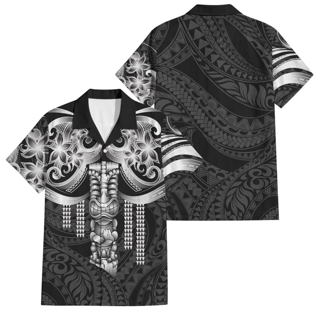 Tiki Drum Hawaii Family Matching Off Shoulder Short Dress and Hawaiian Shirt Hawaiian Kakau Tattoo Style LT14 Dad's Shirt - Short Sleeve Black - Polynesian Pride