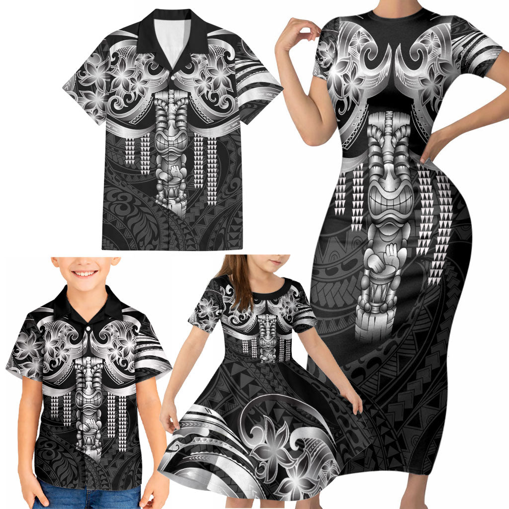 Tiki Drum Hawaii Family Matching Short Sleeve Bodycon Dress and Hawaiian Shirt Hawaiian Kakau Tattoo Style LT14 - Polynesian Pride