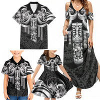 Tiki Drum Hawaii Family Matching Summer Maxi Dress and Hawaiian Shirt Hawaiian Kakau Tattoo Style LT14 - Polynesian Pride