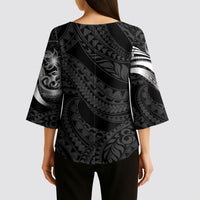 Tiki Drum Hawaii Kimono Sleeve Blouse Hawaiian Kakau Tattoo Style