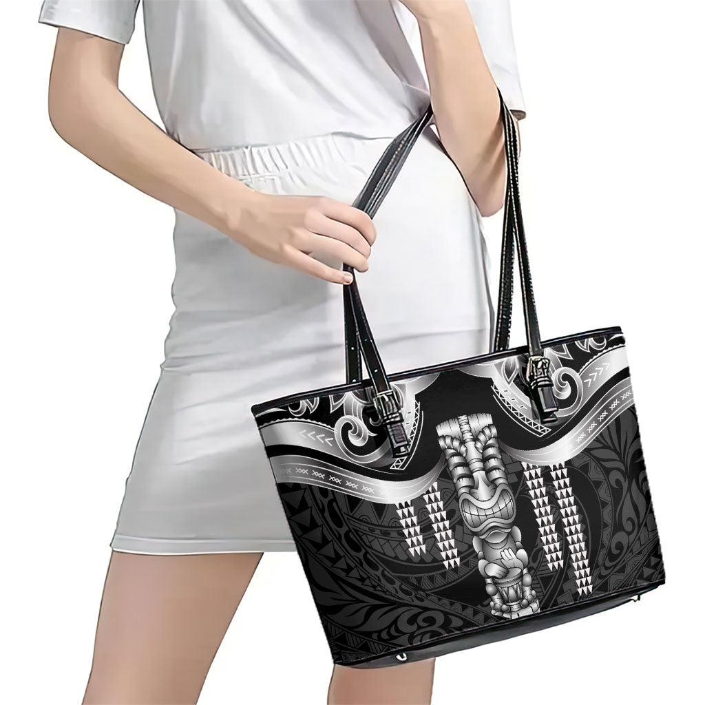 Tiki Drum Hawaii Leather Tote Bag Hawaiian Kakau Tattoo Style LT14 - Polynesian Pride