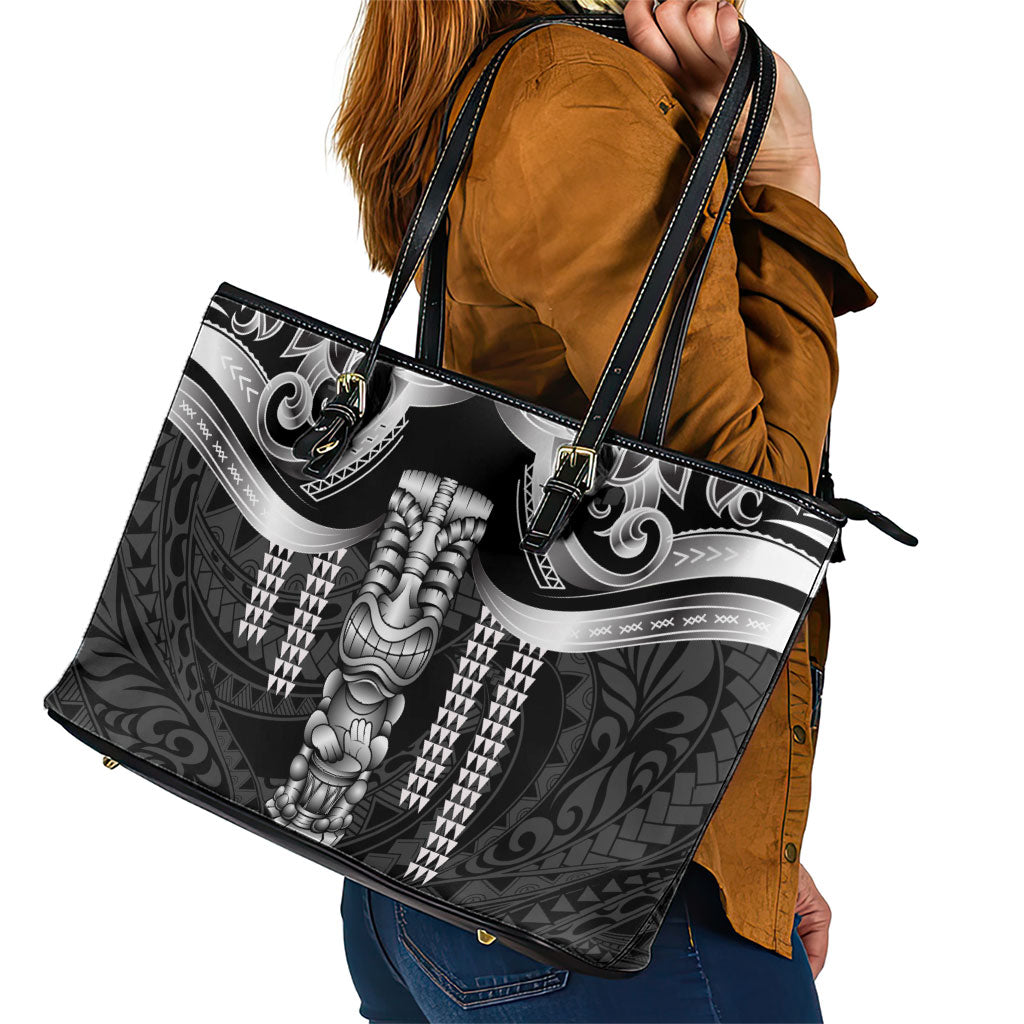Tiki Drum Hawaii Leather Tote Bag Hawaiian Kakau Tattoo Style LT14 - Polynesian Pride