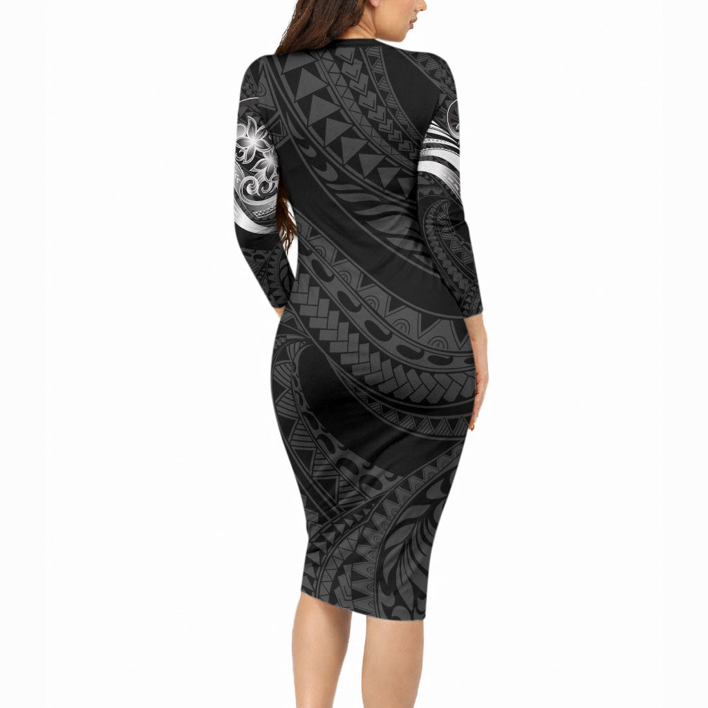 Tiki Drum Hawaii Long Sleeve Bodycon Dress Hawaiian Kakau Tattoo Style LT14 - Polynesian Pride