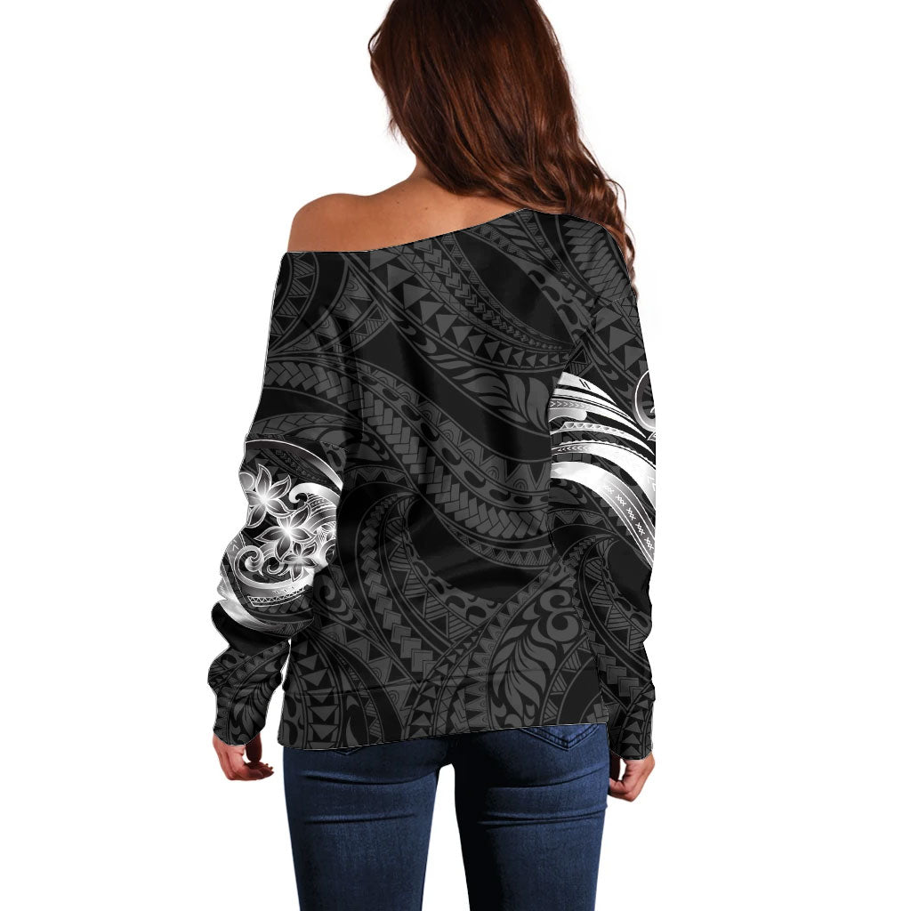 Tiki Drum Hawaii Off Shoulder Sweater Hawaiian Kakau Tattoo Style LT14 - Polynesian Pride