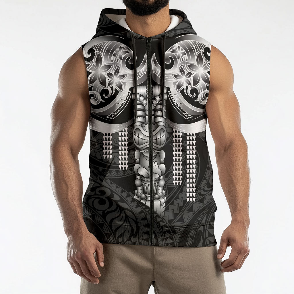 Tiki Drum Hawaii Sleeveless Zip Hoodie Hawaiian Kakau Tattoo Style LT14 - Polynesian Pride