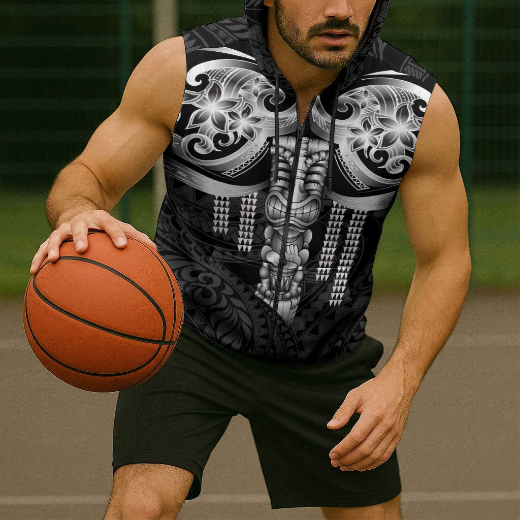 Tiki Drum Hawaii Sleeveless Zip Hoodie Hawaiian Kakau Tattoo Style LT14 - Polynesian Pride