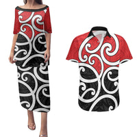 New Zealand Couples Matching Puletasi and Hawaiian Shirt Maori Koru Tino Rangatiratanga Color - Polynesian Pride