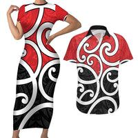 New Zealand Couples Matching Short Sleeve Bodycon Dress and Hawaiian Shirt Maori Koru Tino Rangatiratanga Color - Polynesian Pride