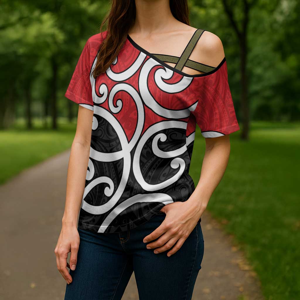 New Zealand Cross Shoulder Shirt Maori Koru Tino Rangatiratanga Color - Polynesian Pride