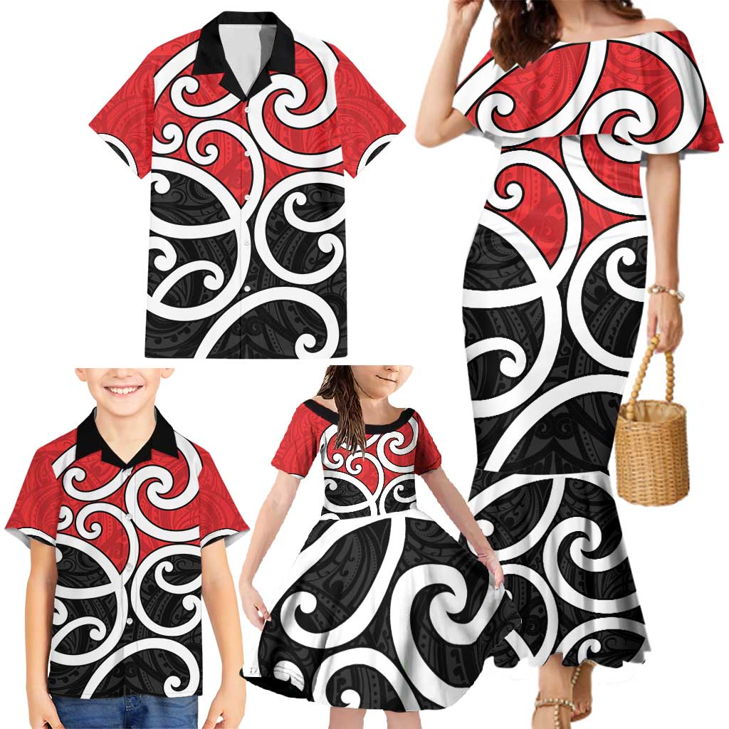New Zealand Family Matching Mermaid Dress and Hawaiian Shirt Maori Koru Tino Rangatiratanga Color - Polynesian Pride