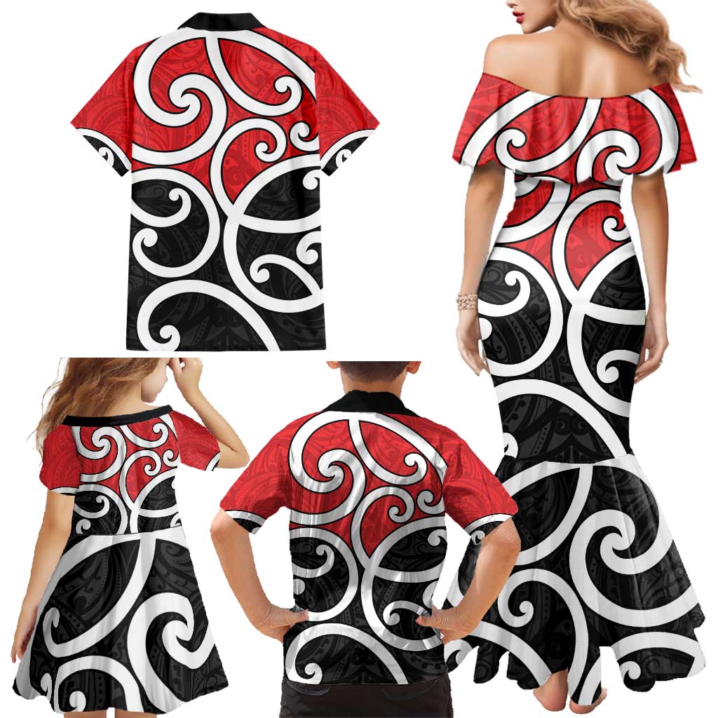 New Zealand Family Matching Mermaid Dress and Hawaiian Shirt Maori Koru Tino Rangatiratanga Color - Polynesian Pride