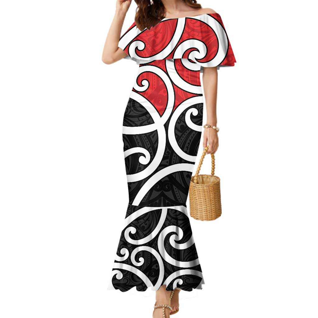 New Zealand Family Matching Mermaid Dress and Hawaiian Shirt Maori Koru Tino Rangatiratanga Color - Polynesian Pride