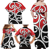 New Zealand Family Matching Off Shoulder Maxi Dress and Hawaiian Shirt Maori Koru Tino Rangatiratanga Color - Polynesian Pride