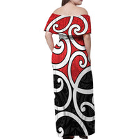 New Zealand Family Matching Off Shoulder Maxi Dress and Hawaiian Shirt Maori Koru Tino Rangatiratanga Color - Polynesian Pride