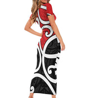 New Zealand Family Matching Short Sleeve Bodycon Dress and Hawaiian Shirt Maori Koru Tino Rangatiratanga Color - Polynesian Pride