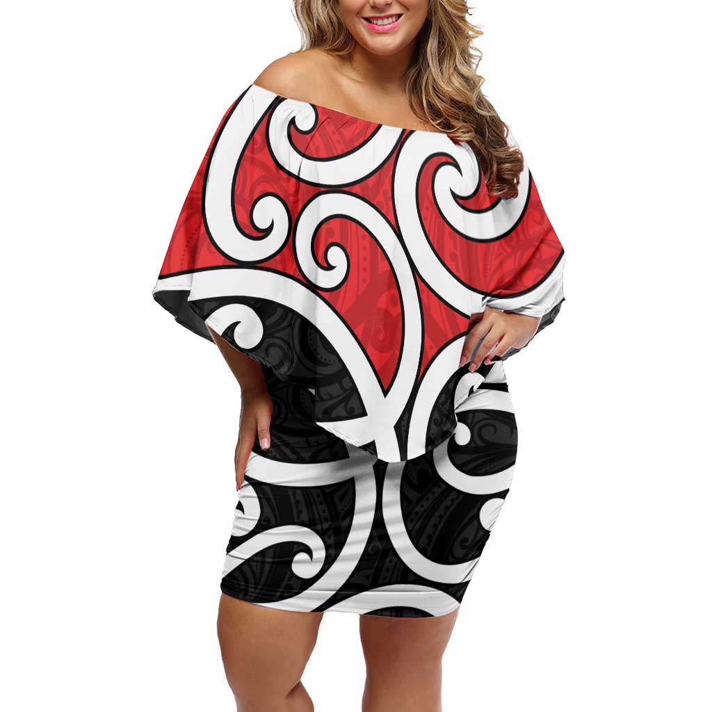 New Zealand Off Shoulder Short Dress Maori Koru Tino Rangatiratanga Color - Polynesian Pride