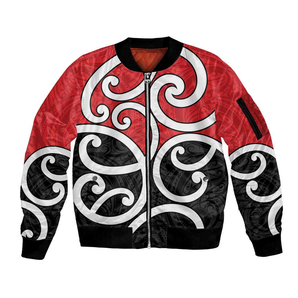 New Zealand Sleeve Zip Bomber Jacket Maori Koru Tino Rangatiratanga Color - Polynesian Pride