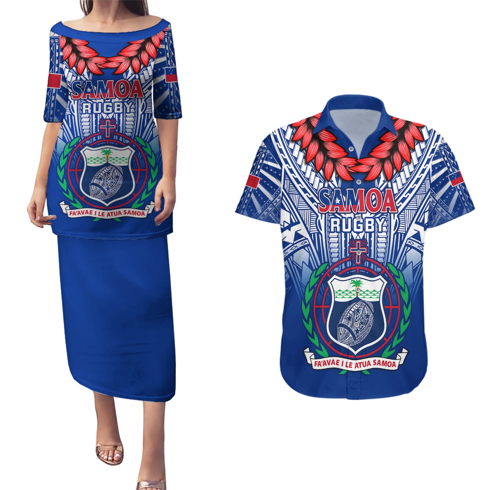 samoa-rugby-couples-matching-puletasi-dress-and-hawaiian-shirt-2023-go-manu-samoa-with-ula-fala-style