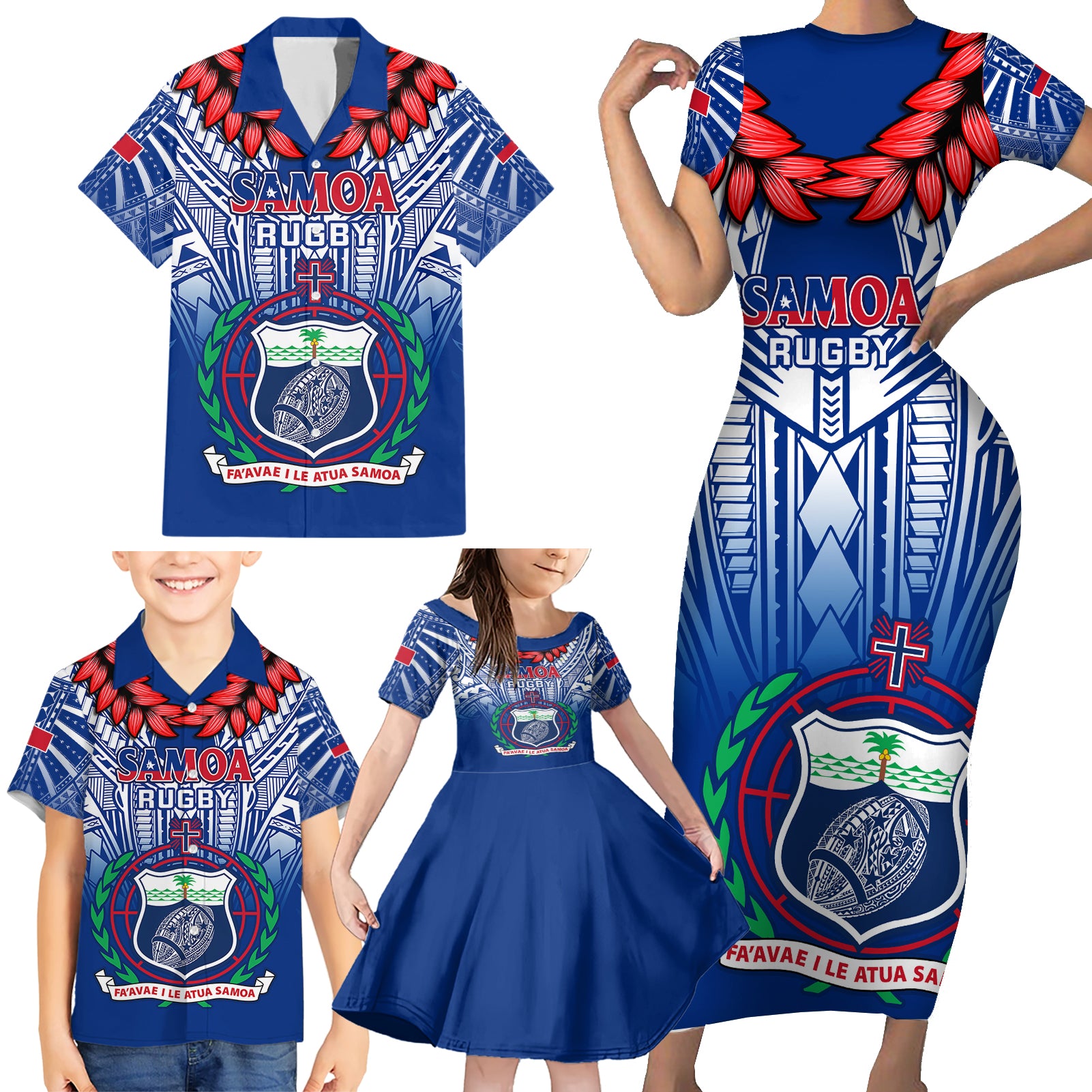 samoa-rugby-family-matching-short-sleeve-bodycon-dress-and-hawaiian-shirt-2023-go-manu-samoa-with-ula-fala-style