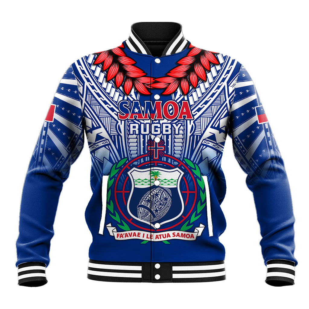 Custom Samoa Rugby Baseball Jacket 2023 Go Manu Samoa With Ula Fala Style LT14 Unisex Blue - Polynesian Pride